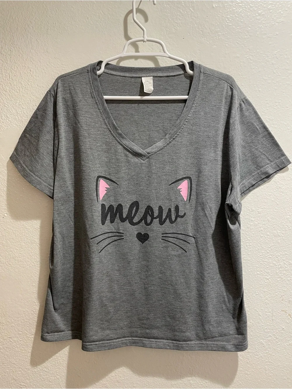 Cute Meow Cat Mom Graphic V-Neck T-Shirt Gray XXL🐱